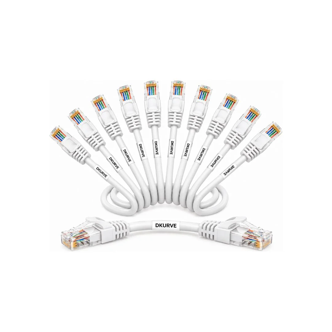 DKURVE CAT6 UTP Ethernet Patch Cable 30cm White, 24AWG Full Copper – Pack of 10