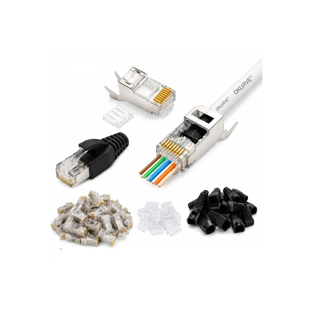 DKURVE Cat7/Cat6A Shielded RJ45 Pass-Through Connectors 30 Pack