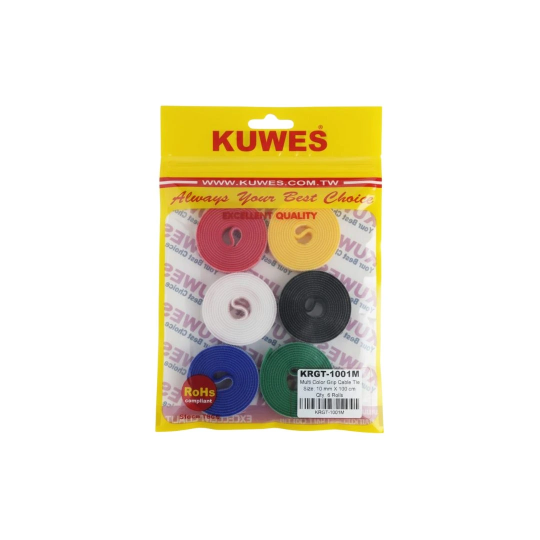 KUWES Grip Cable Tie Roll 1m × 10mm | Multi-Color | Pack of 6