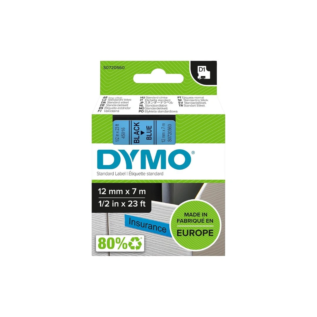 DYMO Genuine D1 Label Tape Black on Blue 12mm x 7m