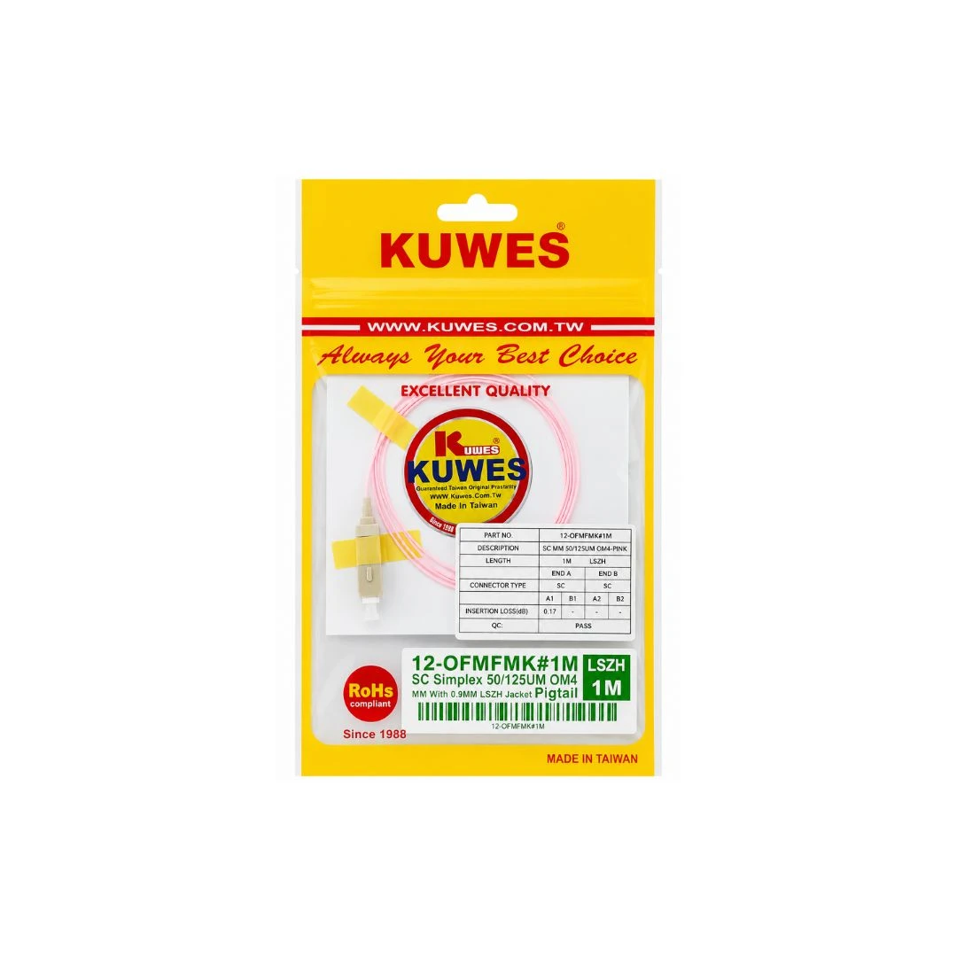 Kuwes SC OM4 Simplex Fiber Pigtail 1M LSZH – 50/125µm