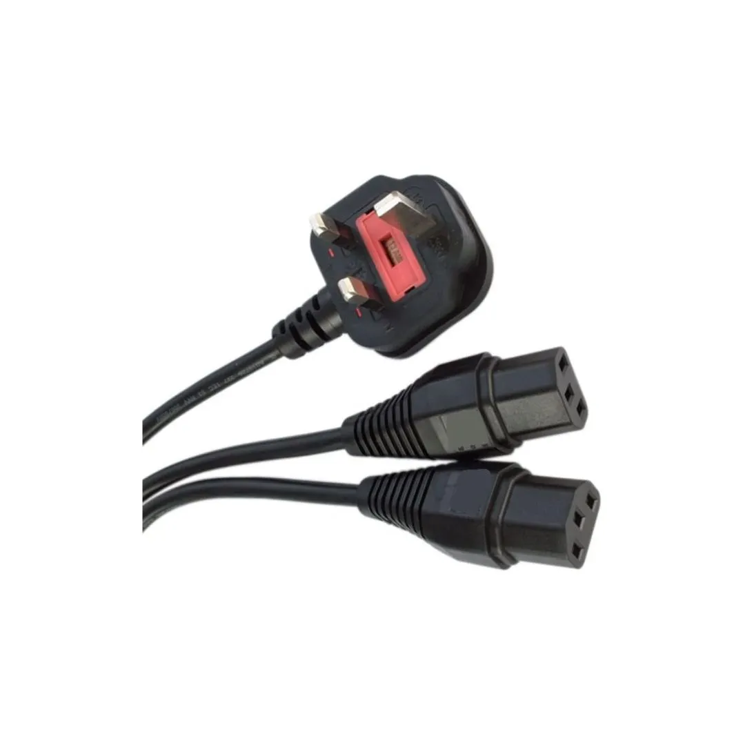 DKURVE® UK Plug to Dual IEC C13 Power Splitter Cable – 13A Heavy-Duty Desktop Power Cord – 2.5m