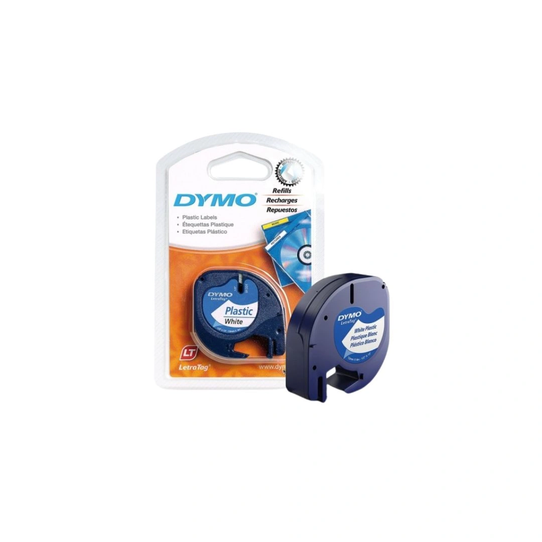 DYMO LetraTag 12mm Plastic Label Tape Black on White