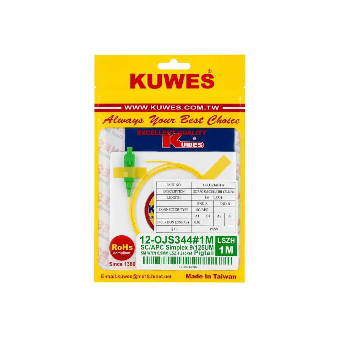 KUWES SC/APC Singlemode Fiber Optic Pigtail 1M – 9/125µm LSZH