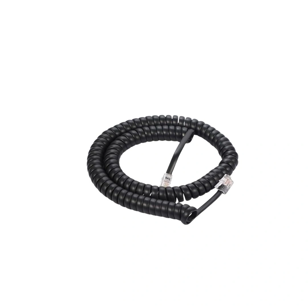 DKURVE Telephone Handset Curly Cord Extension Cable – RJ9, Black