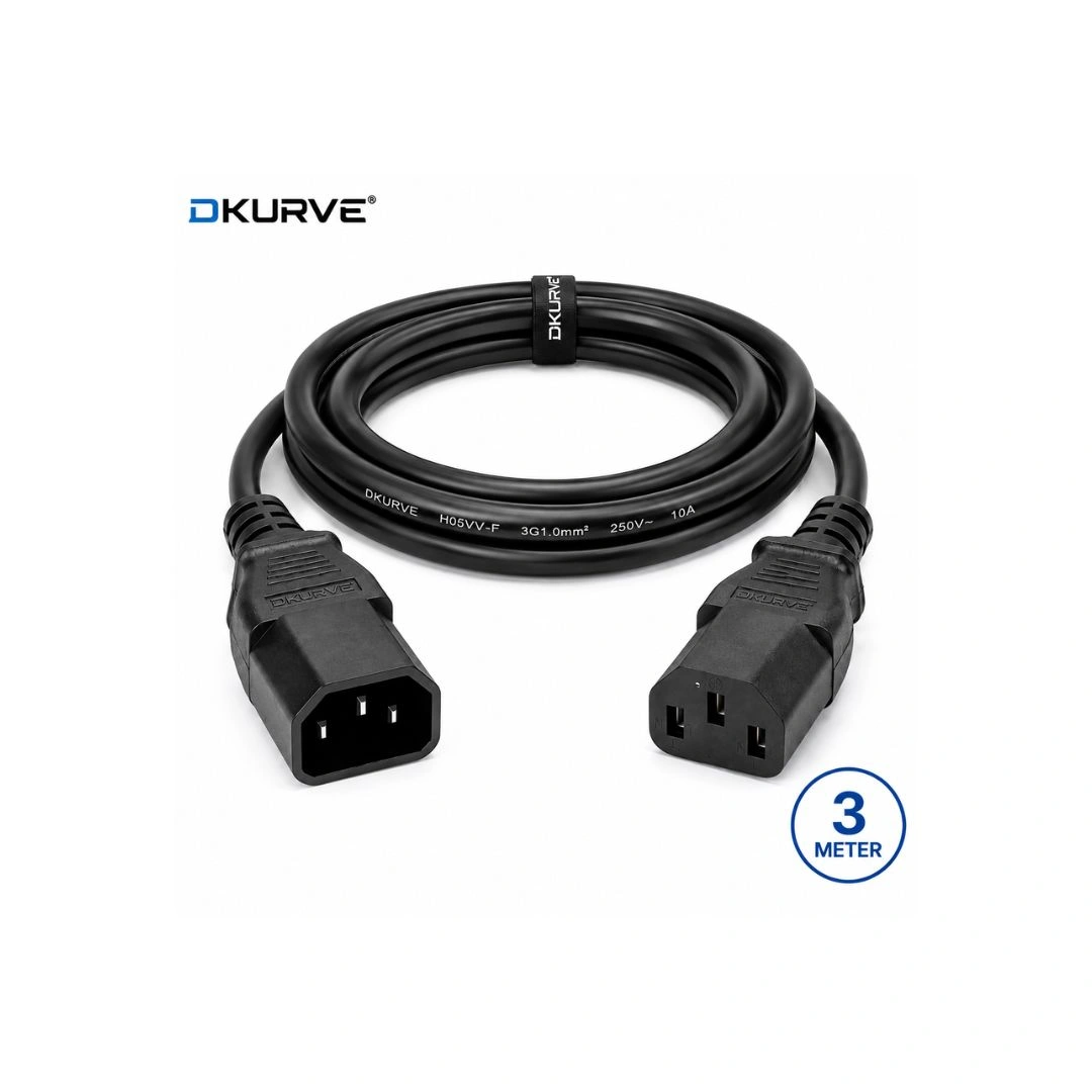 C13 to C14 3 Meter Power Cable – IEC Male to Female Extension Cord | DKURVE