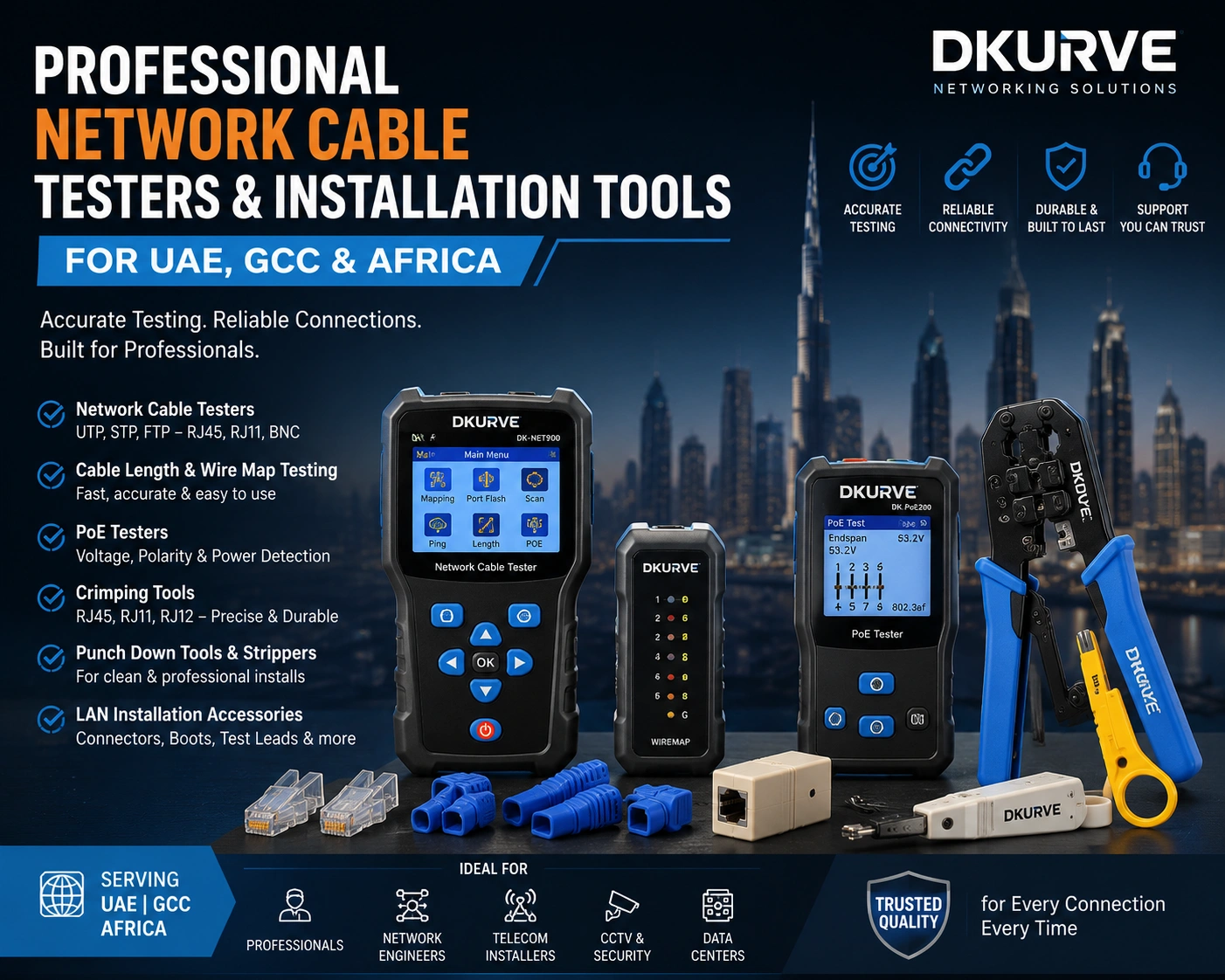 Professional Network Cable Testers & Installation Tools for UAE, GCC & Africa