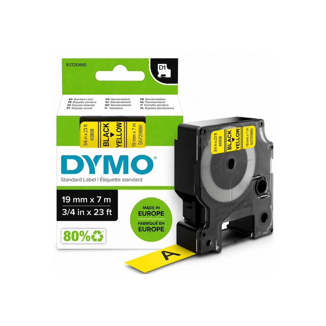 DYMO D1 Label Tape 19mm Black on Yellow Genuine 45808 (S0720880)