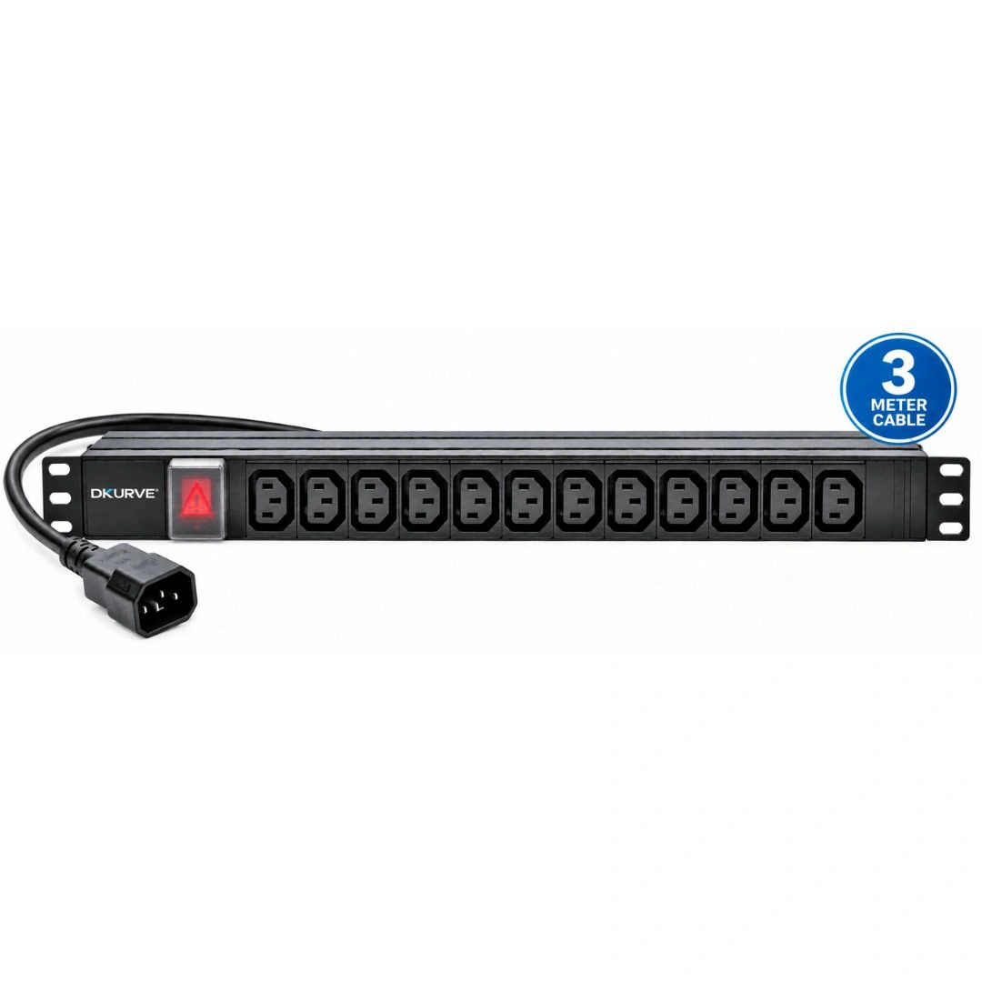 DKURVE® 12-Way IEC C13 to C14 Rack Mount PDU – 3 Meter Cable