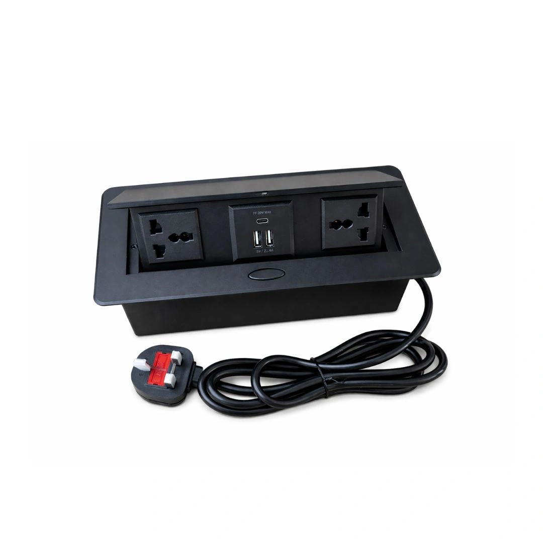 DKURVE Pop Up Desktop Power Socket with USB & USB-C - Black