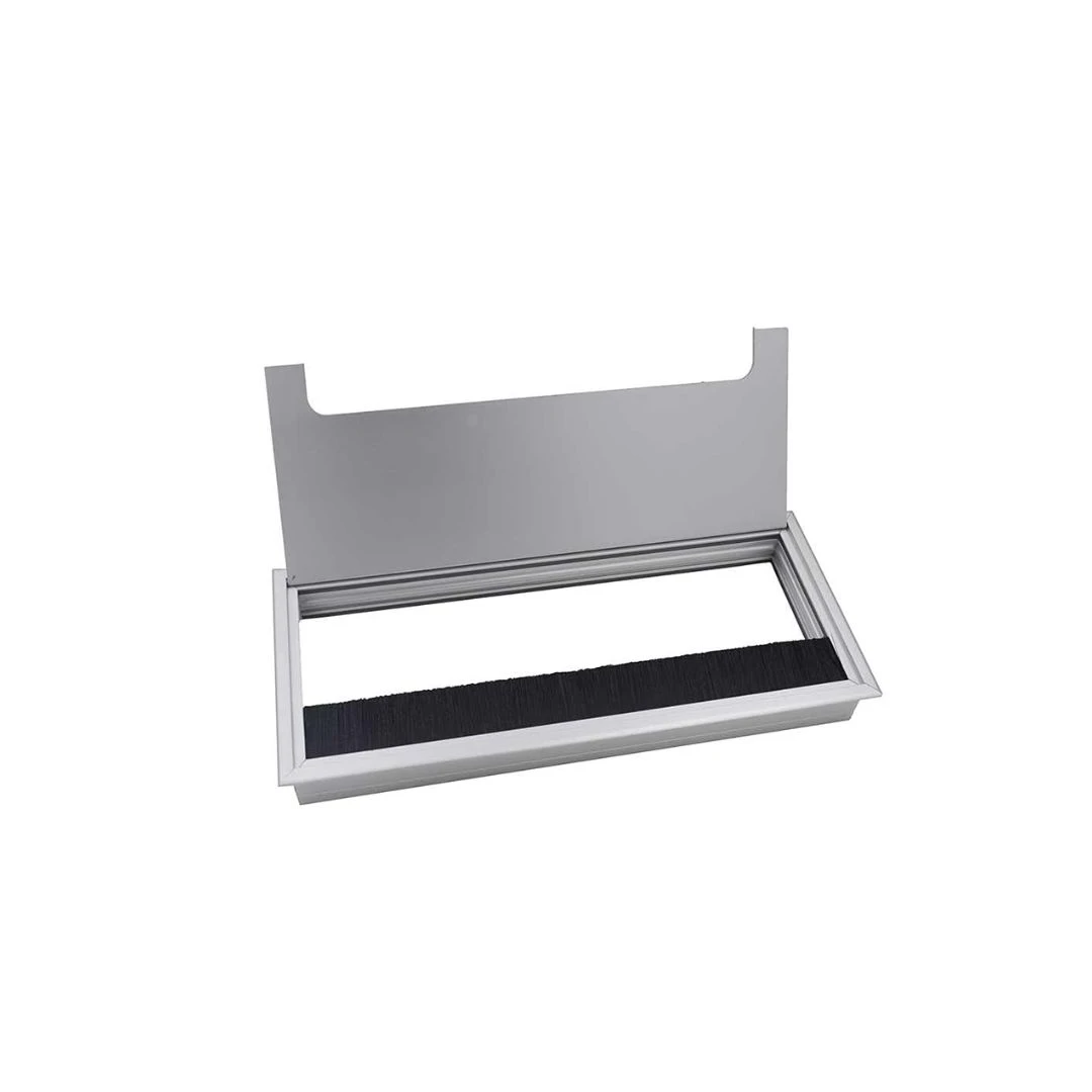 Aluminium Square Cable Grommet Hole Cover with Brush for Computer Desk & Table | 80 x 80mm Desk Cable Management Outlet