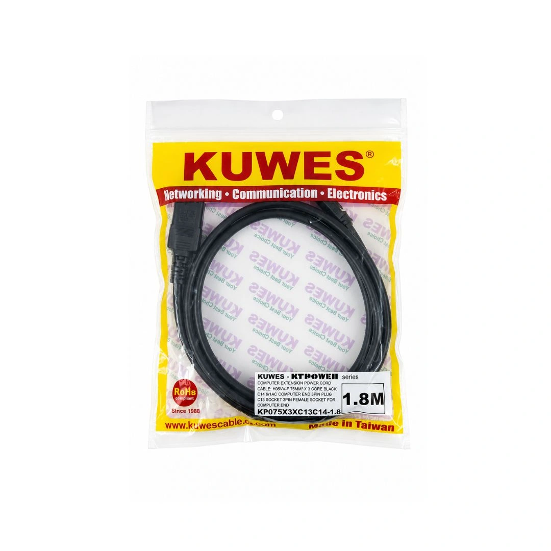 KUWES IEC C13 to C14 Power Cable – 0.75mm², 1.8 Meter