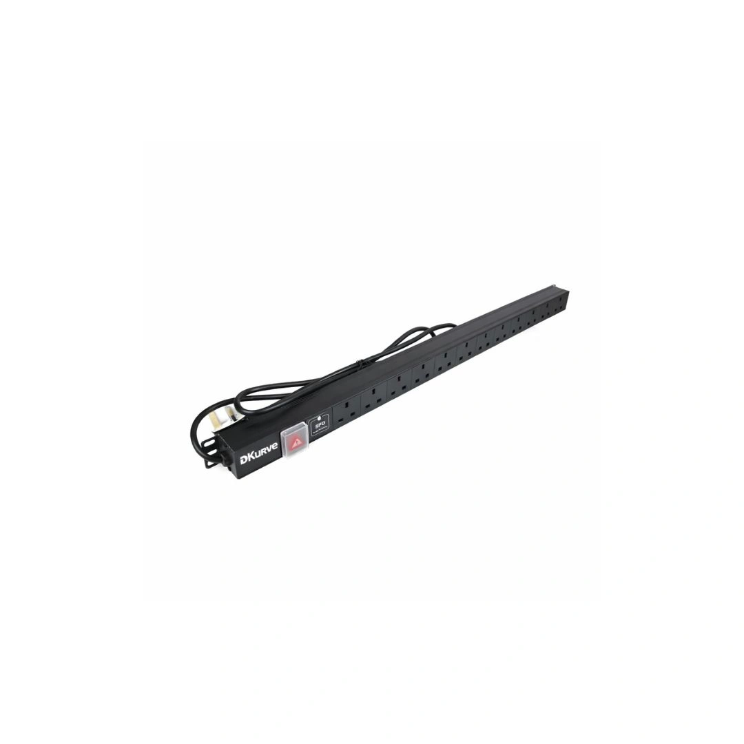 DKURVE® 12-Way Vertical UK Socket PDU with Surge Protection – UK Plug Power Distribution Unit, 2m Cable