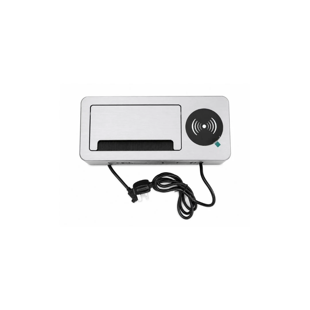 DKURVE Pop Up Desk Socket with Wireless Charger, USB-C & HDMI Silver