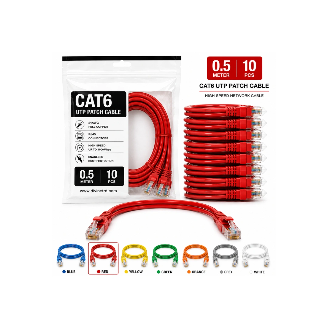 Cat6 Patch Cable 0.5 Meter Pack of 10 | 24AWG Full Copper RJ45 Ethernet Cable