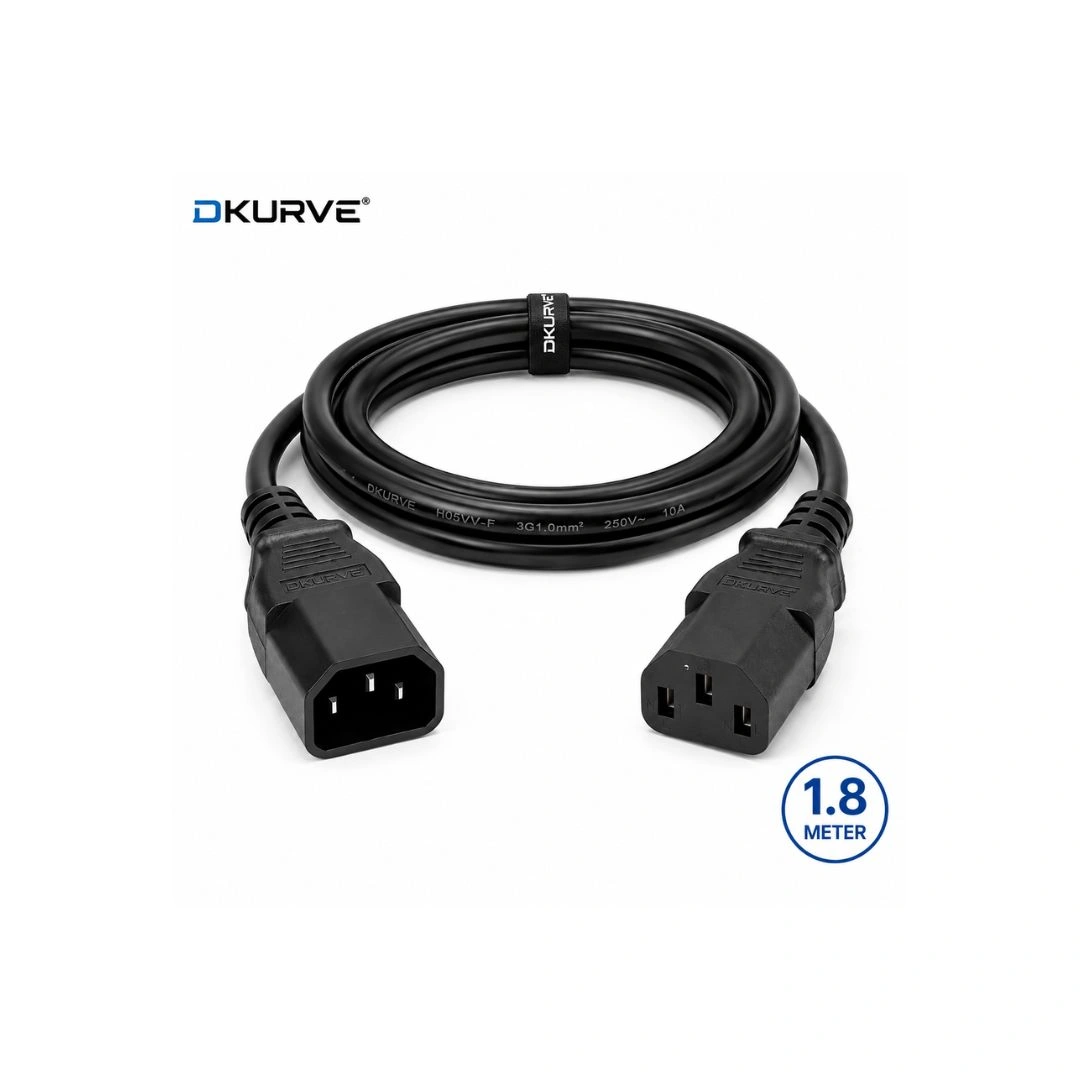 C13 to C14 1.8 Meter Power Cable – IEC Male to Female Extension Cord | DKURVE