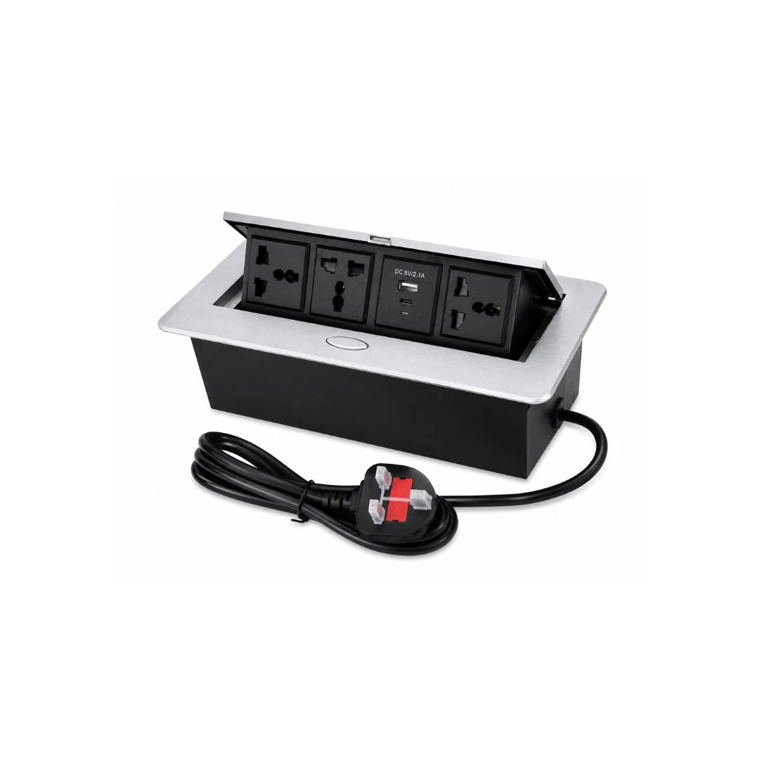 DKURVE Pop Up Desktop Power Socket 3 Power + USB + USB-C - Silver