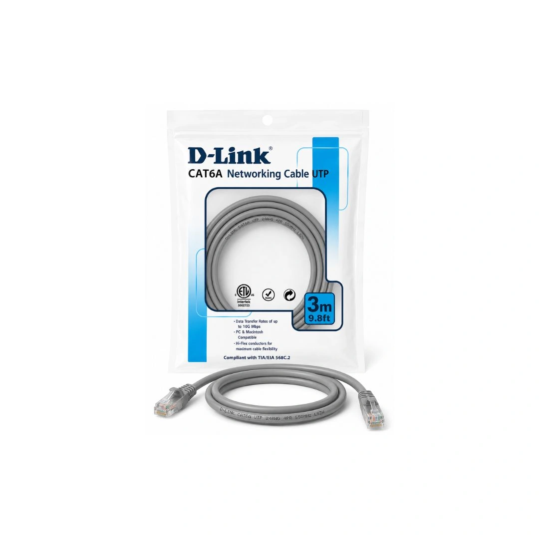 D-Link CAT6A UTP Patch Cord 3M Grey RJ45 Cable