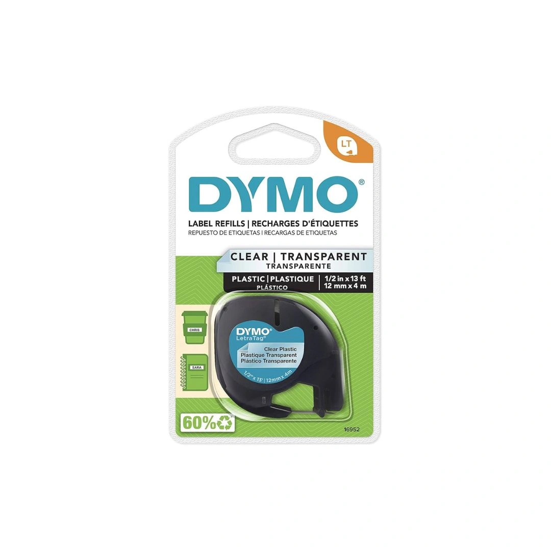 DYMO LetraTag Clear Plastic Tape 12mm x 4m (12267)