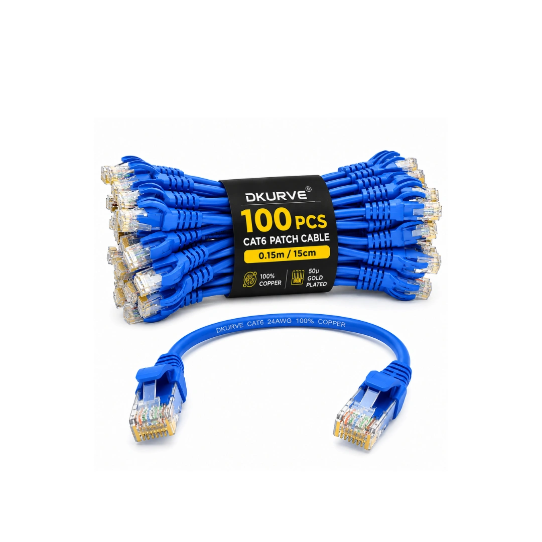DKURVE Cat6 Short Patch Cable 0.15 Meter (15cm) Pack of 100 | Full Copper 24AWG RJ45 Ethernet Cable