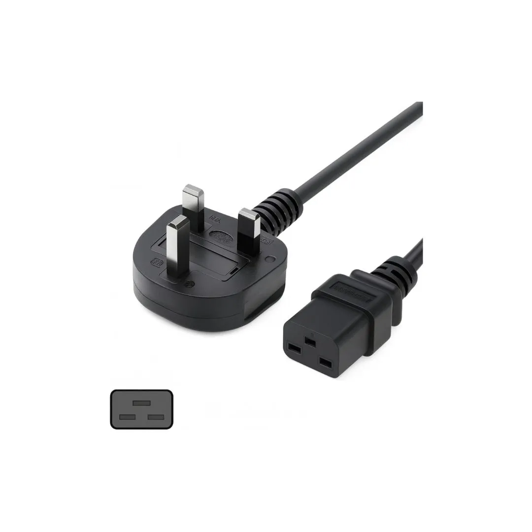 DKURVE® C19 to UK 3-Pin Power Cable – 2.5mm² Full Copper – 16A C19 | 13A UK Plug