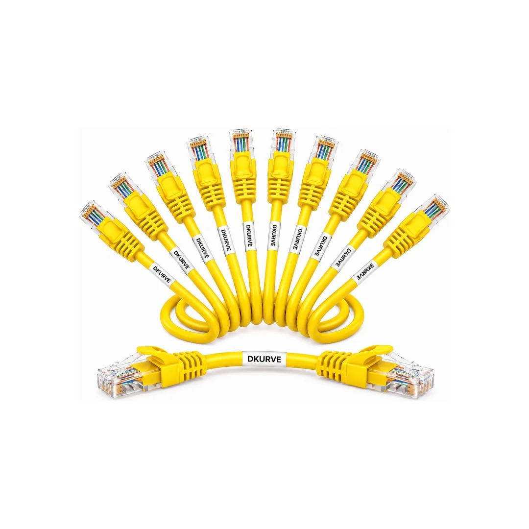 DKURVE CAT6 UTP Ethernet Patch Cable 30cm Yellow, 24AWG Full Copper – Pack of 10