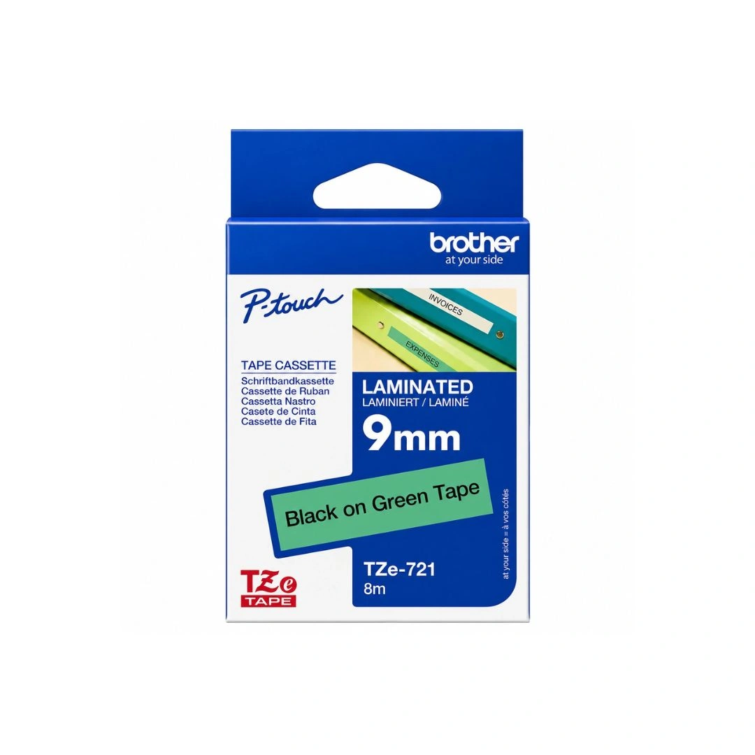 Brother TZe-721 9mm Black on Green Tape