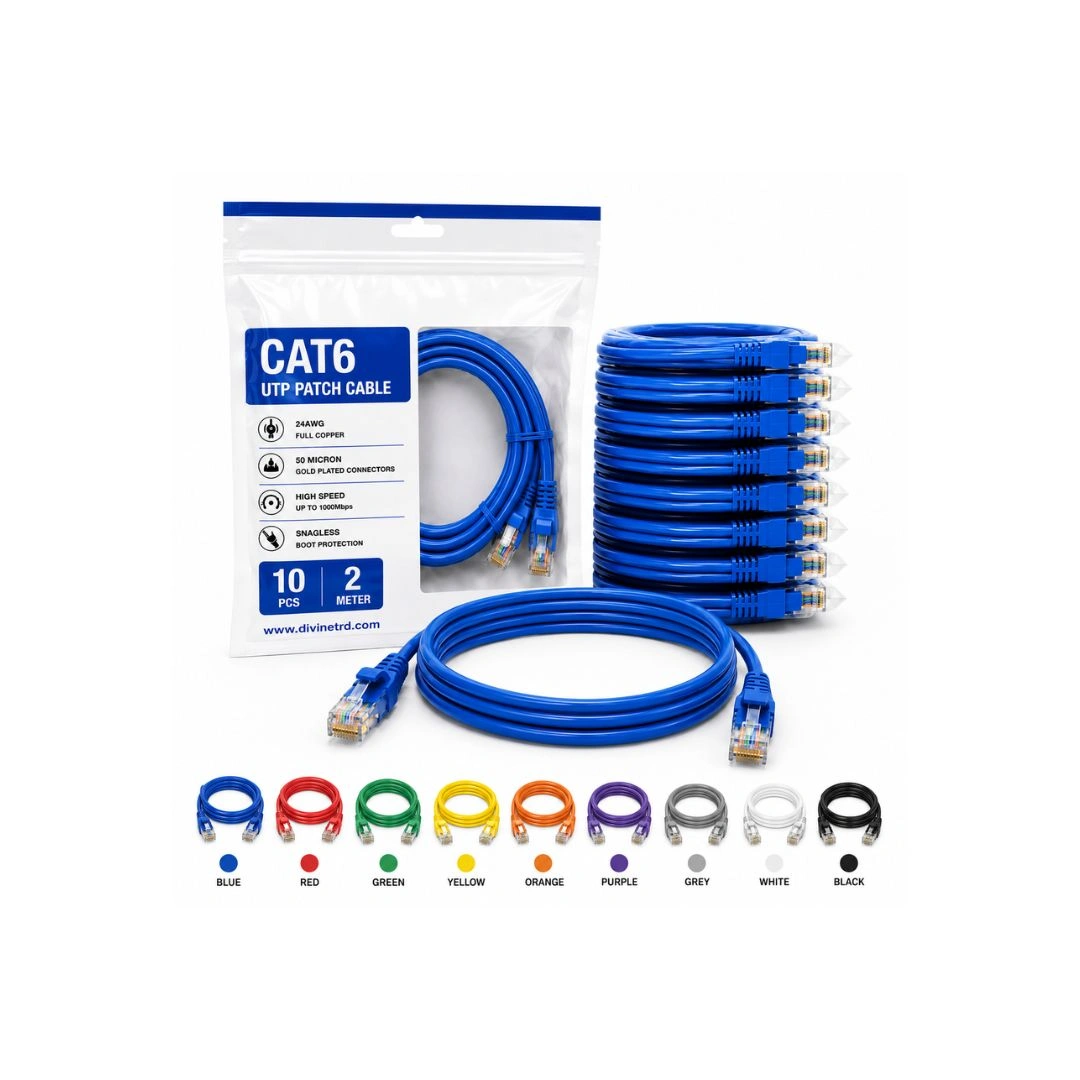 Cat6 Patch Cable 2 Meter Pack of 10 | 24AWG Full Copper RJ45 Ethernet Cable