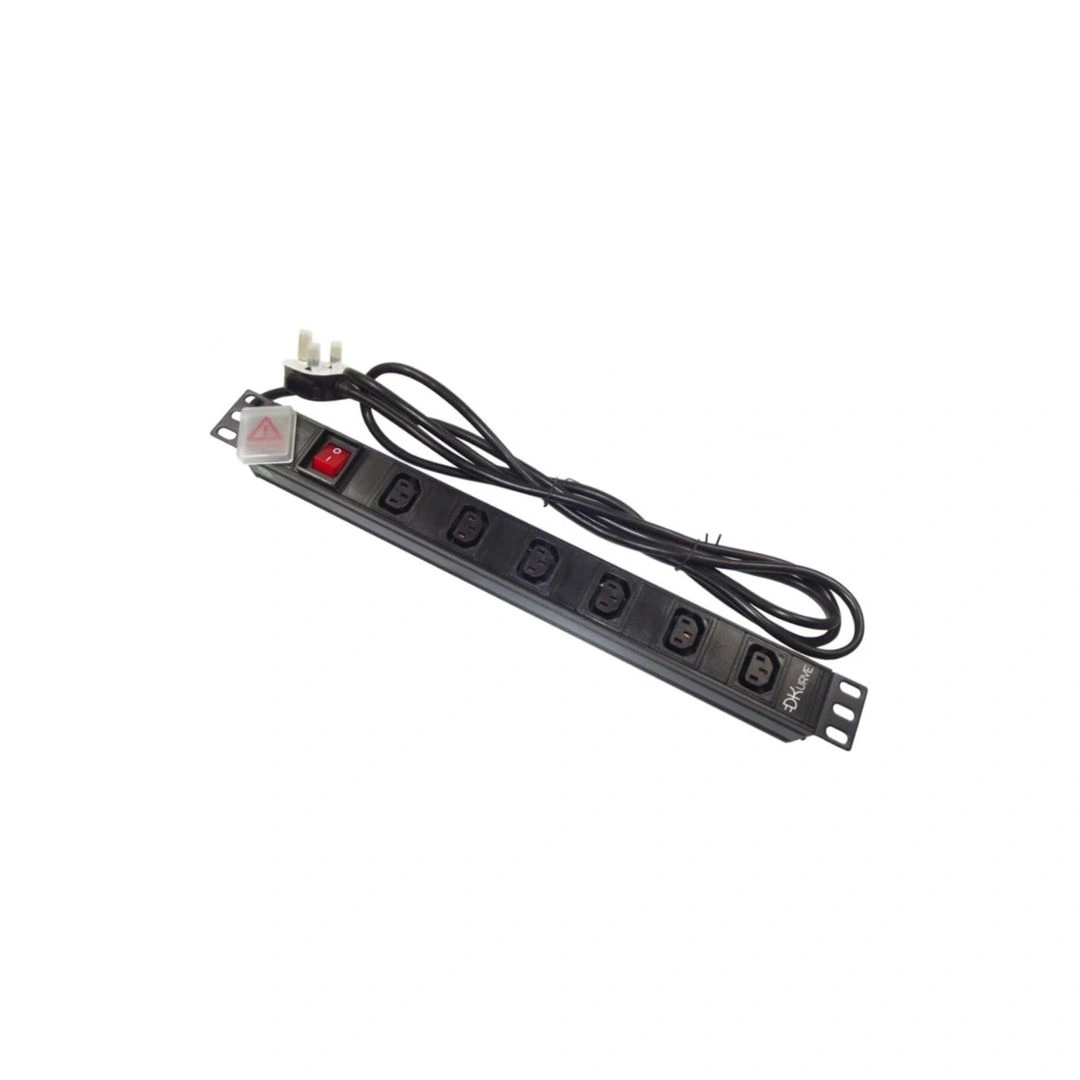 DKURVE® 1U 6-Way C13 Rack PDU – UK 13A Plug, 19″ Horizontal, 2m Cable