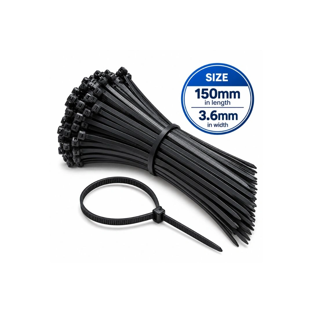 Cable Tie Black 150mm x 3.6mm – Pack of 100 | Nylon Self-Locking Zip Ties