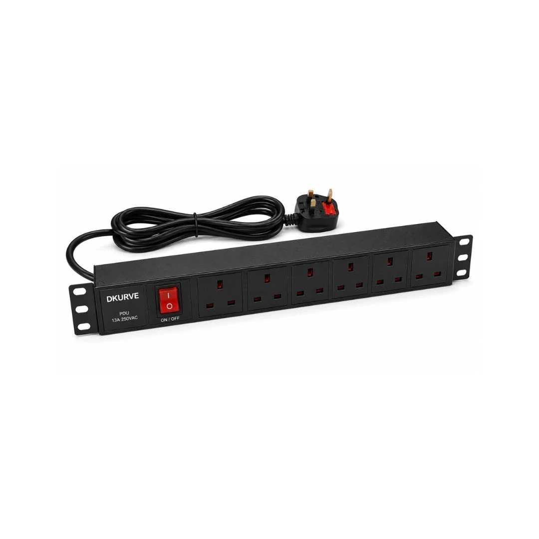 DKURVE® 6-Way UK Socket Rack PDU 19" 1U Horizontal Power Distribution Unit with UK Plug | Server Rack Power Strip | Full Copper | UAE, GCC & Africa