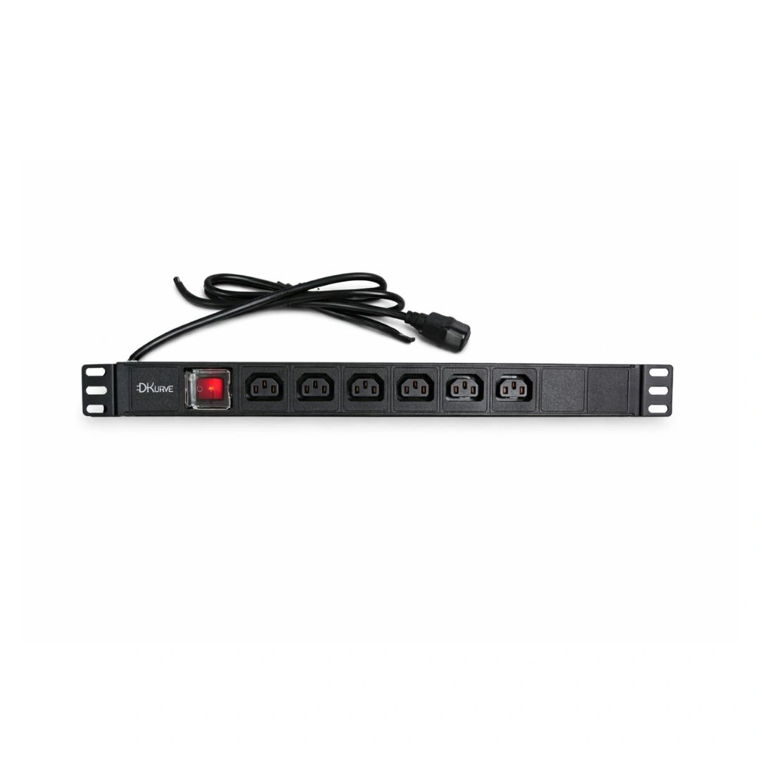 DKURVE® 6-Way C13 to C14 Rackmount PDU – 19″ 1U Power Distribution Unit