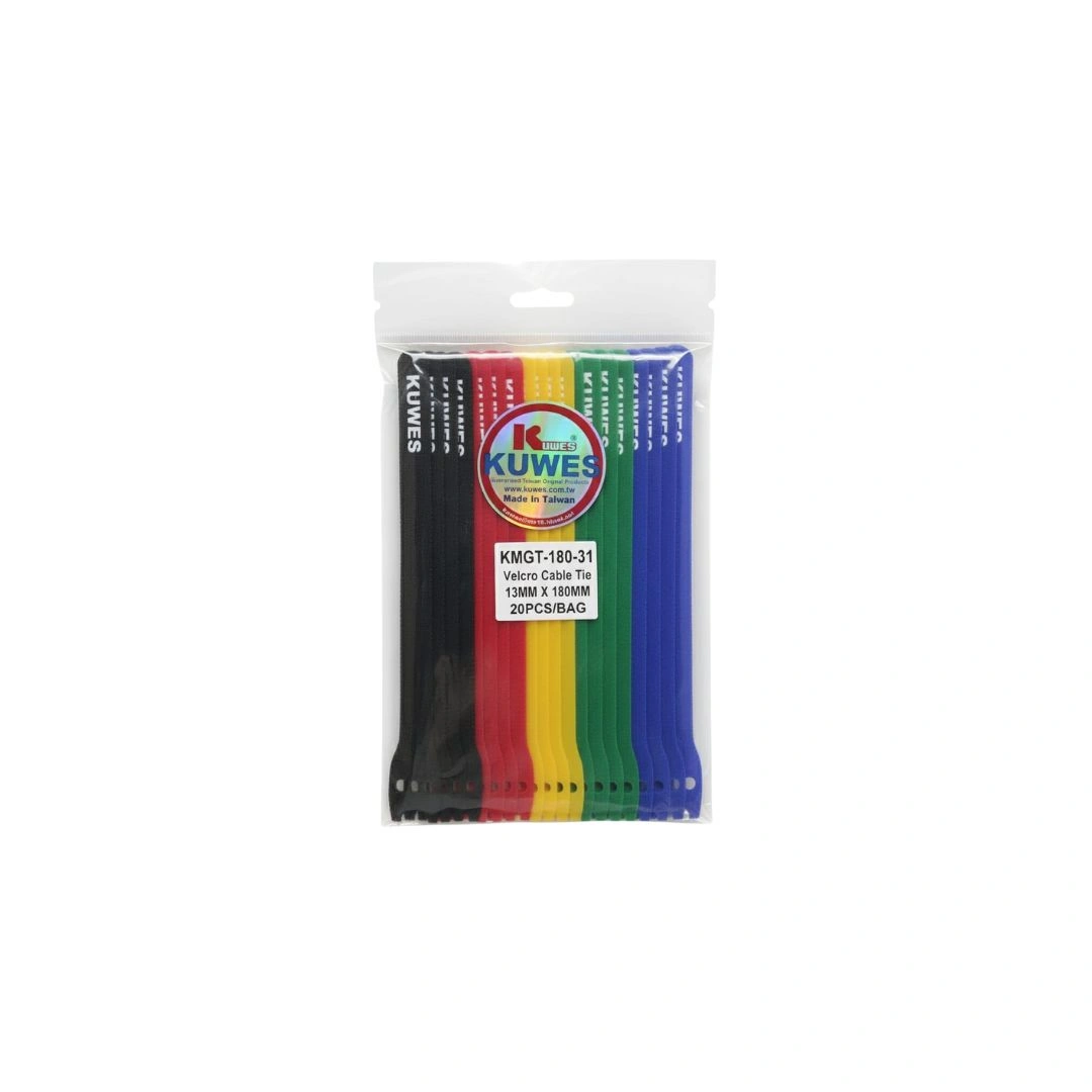 KUWES Velcro Cable Tie 13mm × 180mm – 20pcs Multi-Color