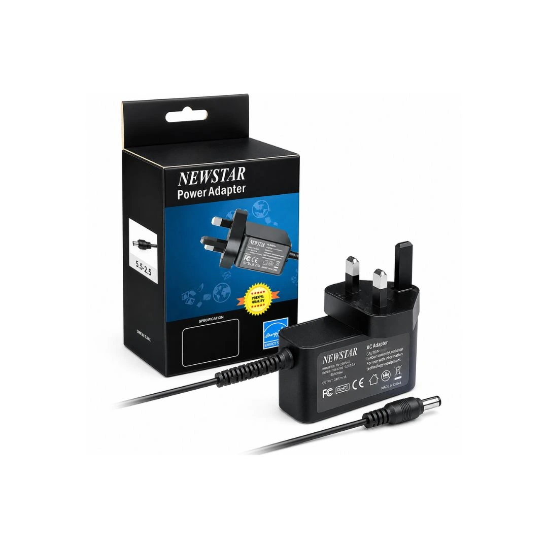 Newstar 24V DC 1A Power Adapter | AC/DC Power Supply | 24W | 5.5 x 2.5mm DC Plug | 100-240V Input