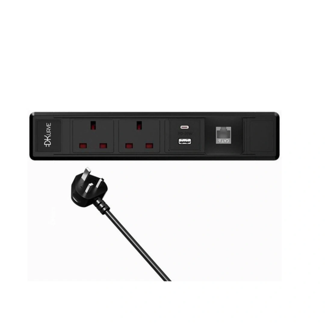 DKURVE Desk Power Socket 2 UK + USB + Type-C PD + CAT6A RJ45 – 1.8M