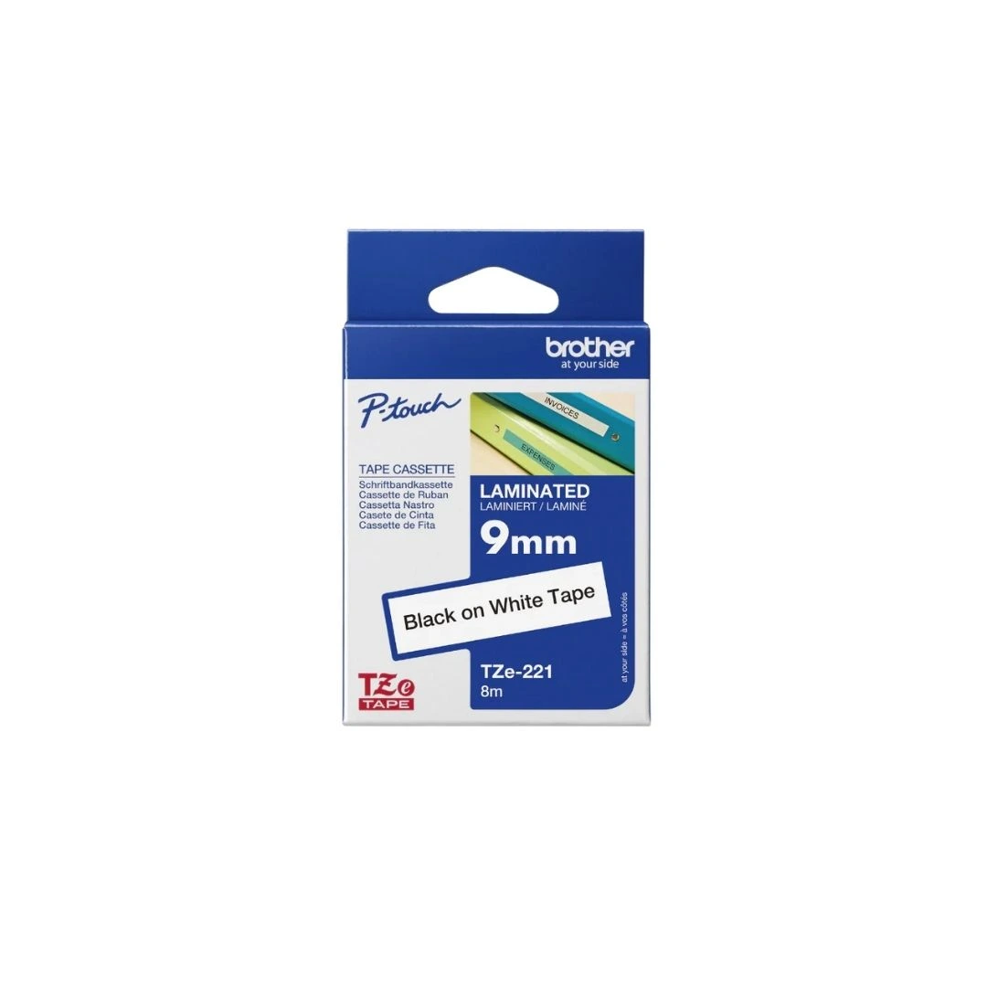 Brother TZe-221 9mm Black on White Laminated Label Tape