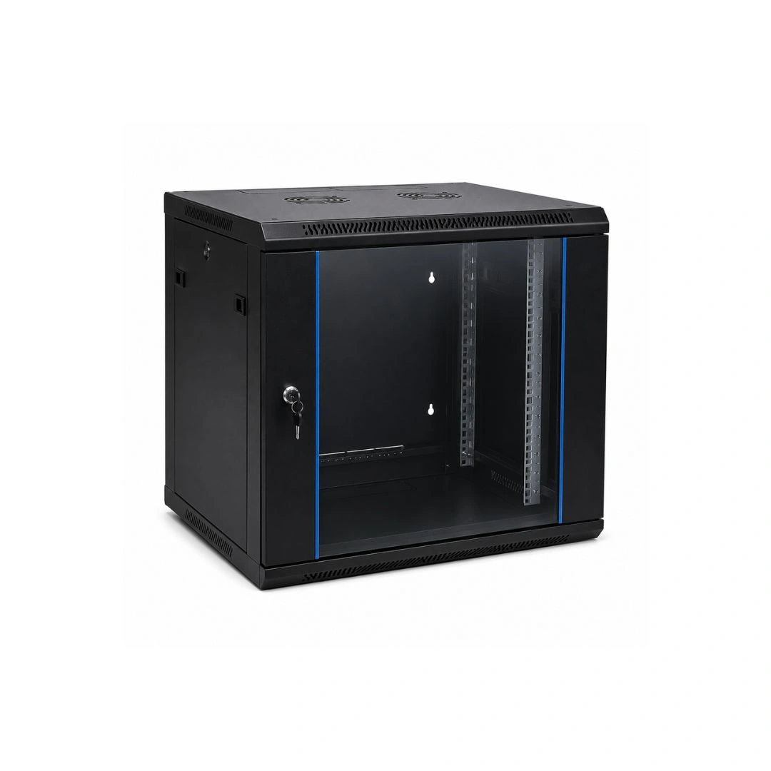 12U Wall Mount Network Cabinet 600 × 450 × 635mm Black Glass Door