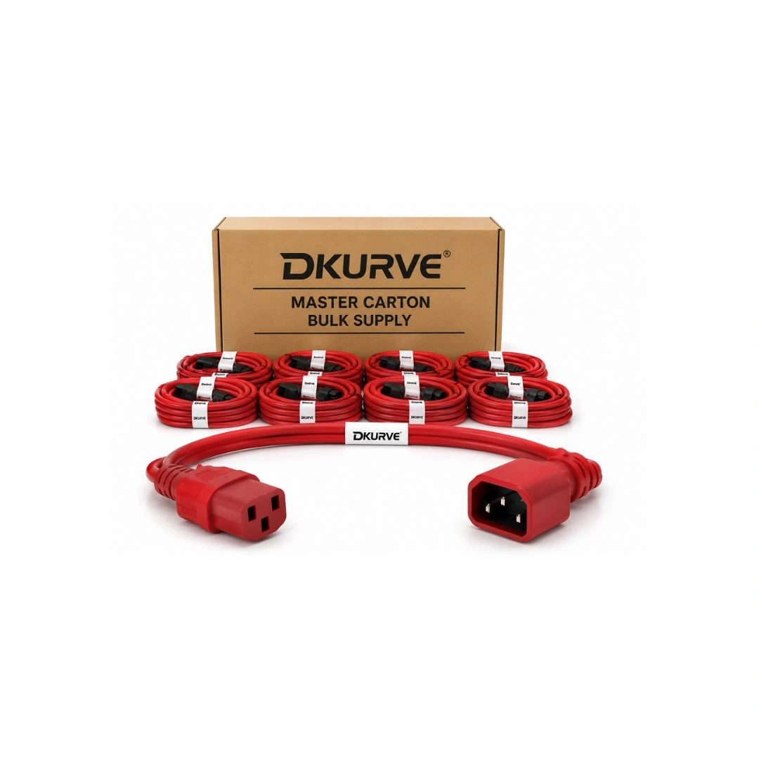 Wholesale DKURVE C13 to C14 Power Cable 2M Red – 2.5mm² Full Copper 15A IEC Server & UPS Power Cord