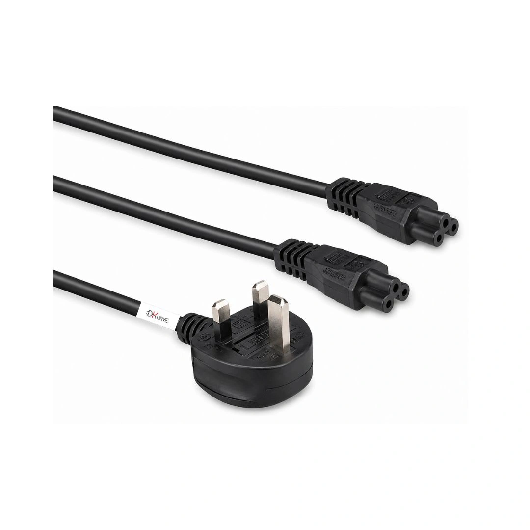 DKURVE 2.5M UK Plug to Dual IEC C5 Splitter Cable – Laptop Power Lead