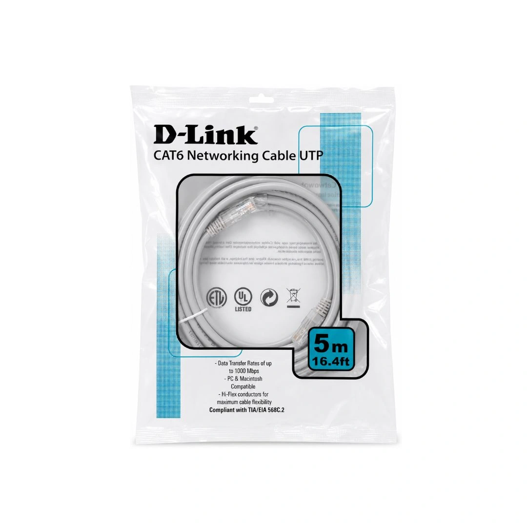 D-Link Cat6 UTP Ethernet Patch Cable 5 Meter Grey 24AWG RJ45 LAN Cable Pack of 10 (NCB-C6UGRYR1-5)