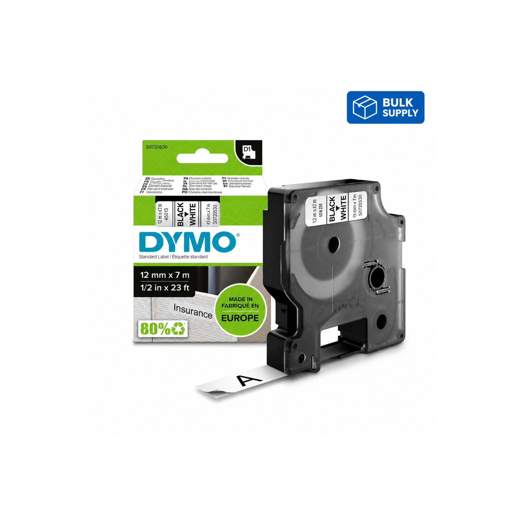 Wholesale DYMO 45013 D1 Label Tape 12mm Black on White | UAE, GCC & Africa Bulk Supplier