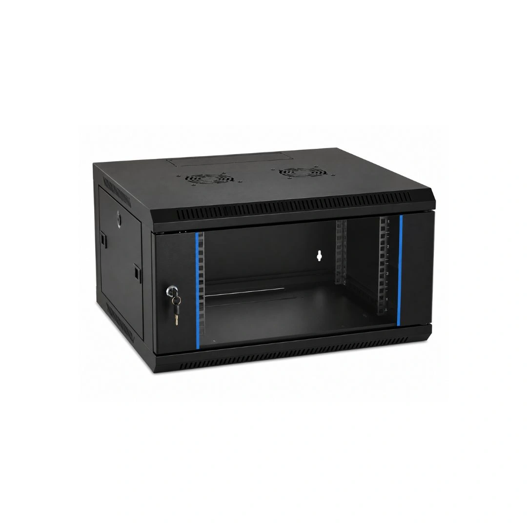 4U Wall Mount Network Cabinet 600 × 450 × 280mm Black Glass Door