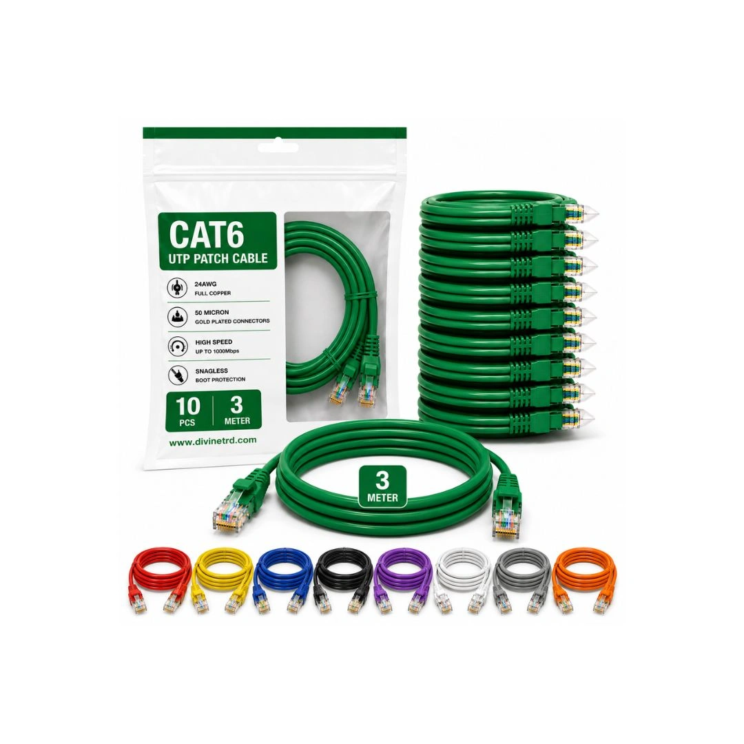 Cat6 Patch Cable 3 Meter Pack of 10 | 24AWG Full Copper RJ45 Ethernet Cable