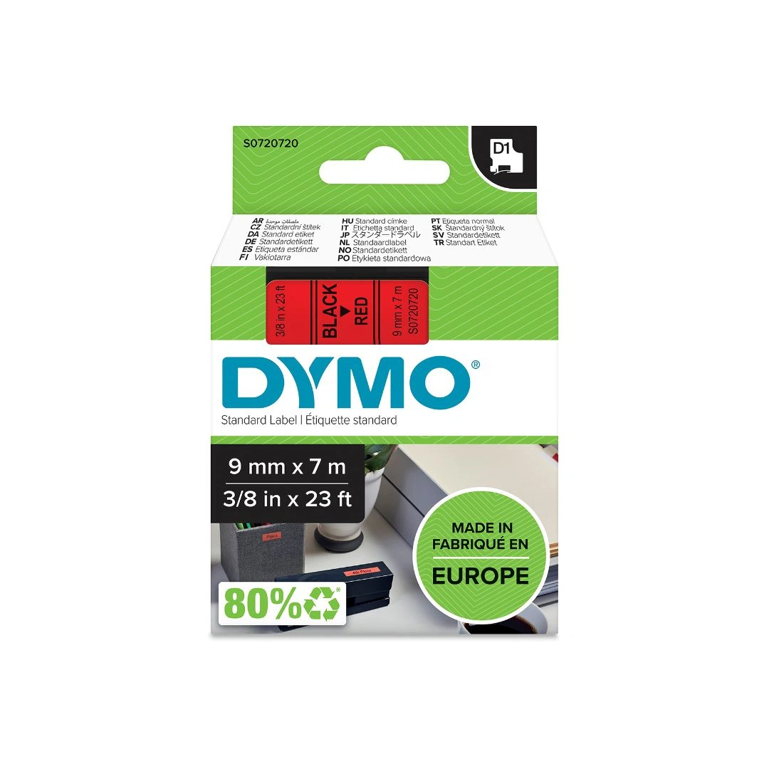 DYMO D1 Tape 9mm x 7m Black on Red 40917