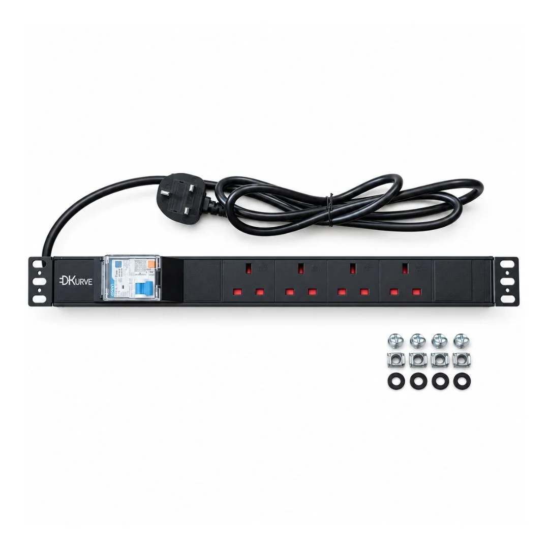 DKURVE 4-Way UK Rack PDU with RCD | 19-Inch Rack Mount Power Distribution Unit