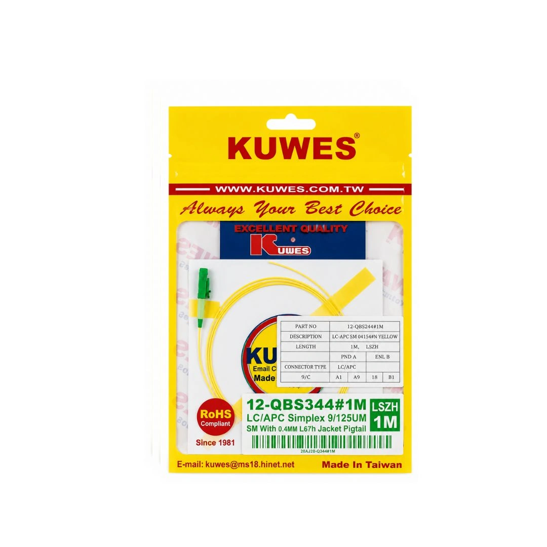 KUWES LC/APC Singlemode Fiber Optic Pigtail 1M – 9/125µm LSZH