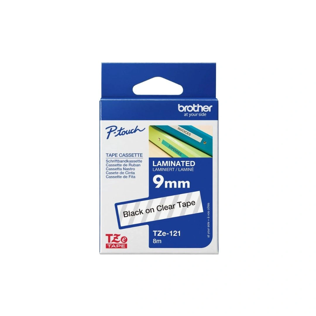 Brother TZe-121 9mm Black on Clear Tape