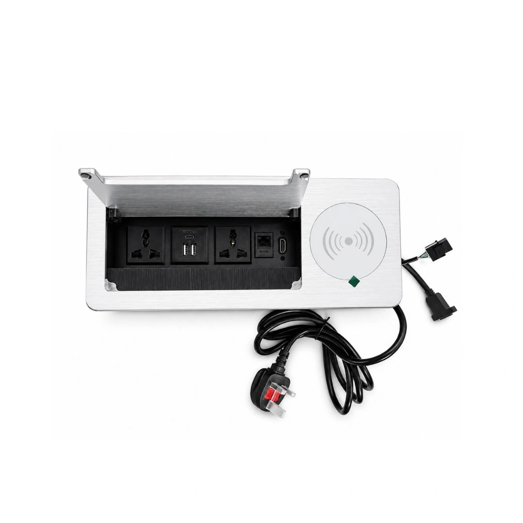 DKURVE Flip Desk Power Socket with Wireless Charger & USB – Conference Table Power Outlet UAE