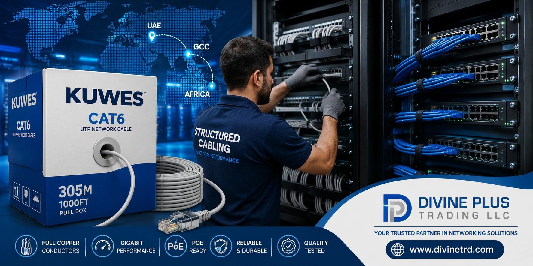 CAT6 305M Cable Rolls for Offices, Data Centers & CCTV Systems