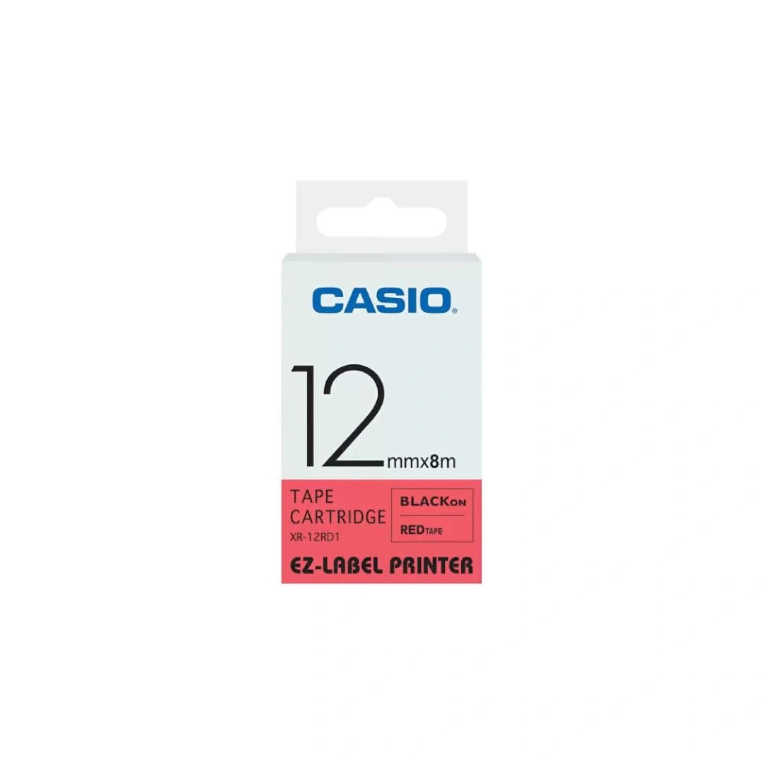 Casio XR-12RD1 12mm Black on Red Label Tape Cassette